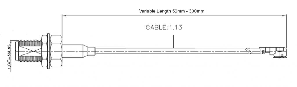 SMAF Bulhead to IPEX 1.13mm Coax Drawing