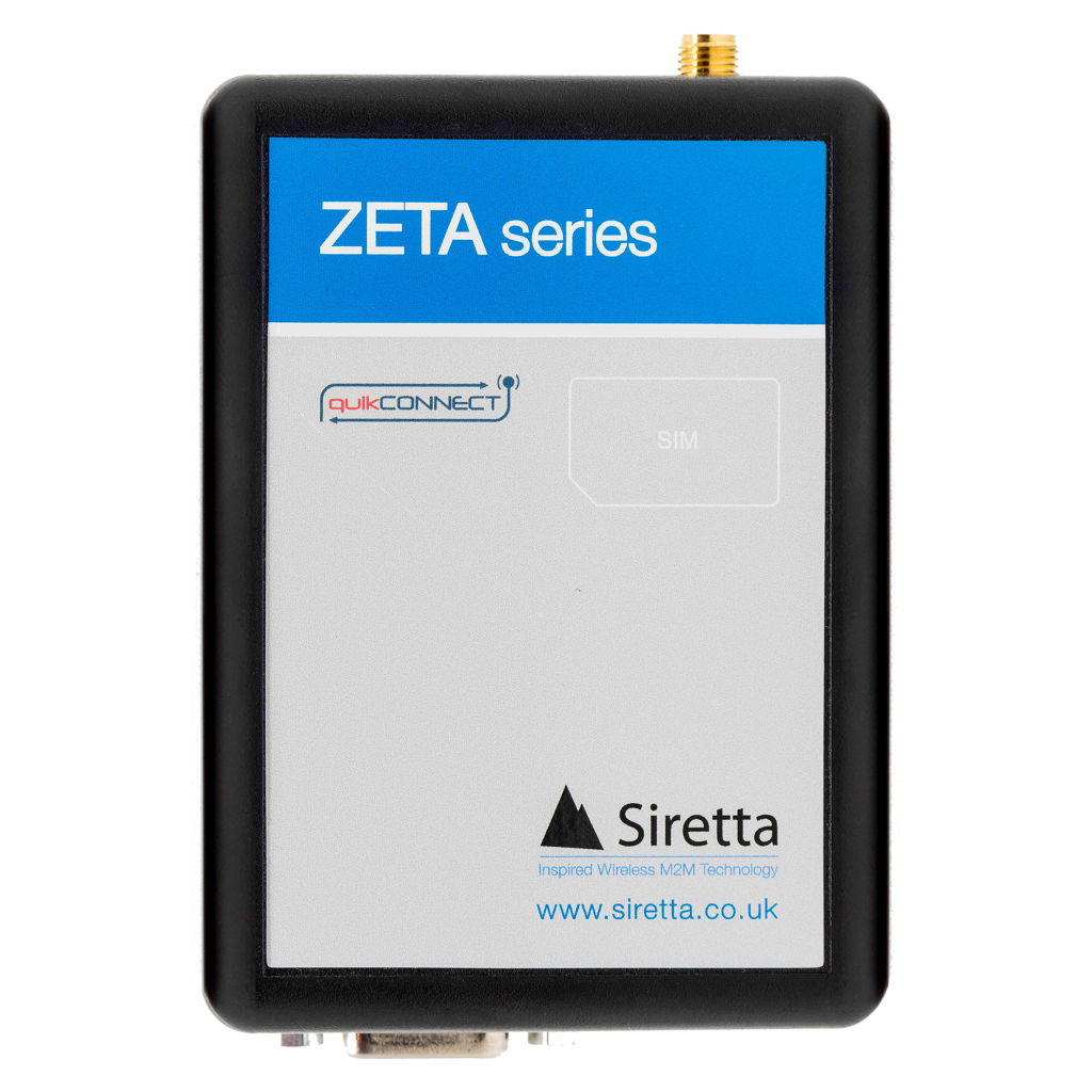 The Siretta ZETA is an industrial modem designed for connecting equipment to the 2G / GSM, 3G / UMTS, 4G / LTE, LTE category M and LTE NB IoT cellular networks. The modem has a range of options and can provide coverage for EU, NA and global regions.