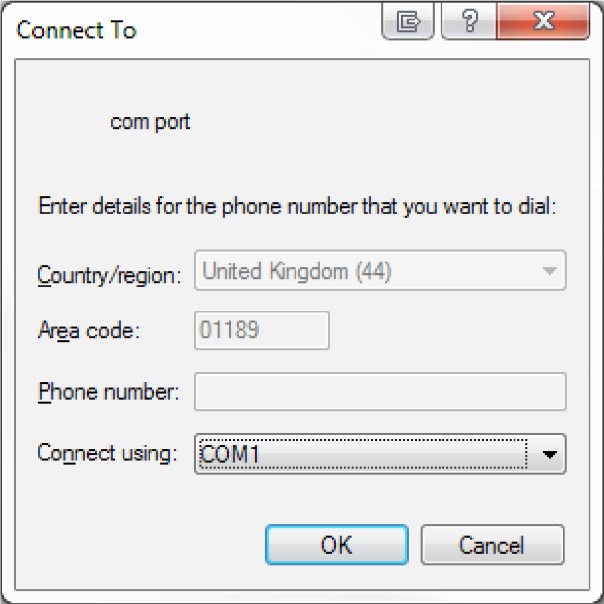 Standard modem com port settings for siretta modems