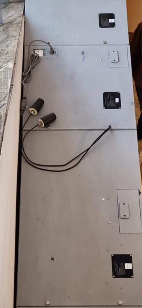 top view of public smart parcel locker with improperly moutned antennas