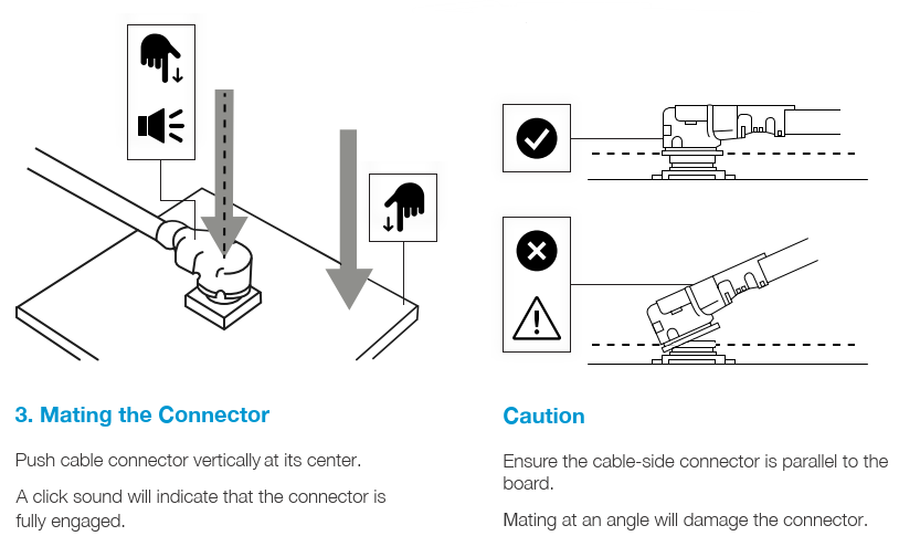 Step 3 and 4 of Installation guide for mounting micro-coax connectors to a PCB